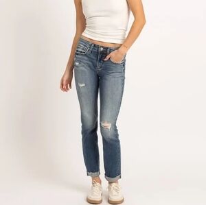 Silver Jeans High Note Straight Leg Stretch Womens Size 27 Ripped Loose Fit